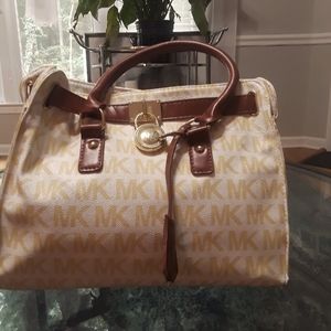 Michael Kors beige and brown Satchel handbag with strap